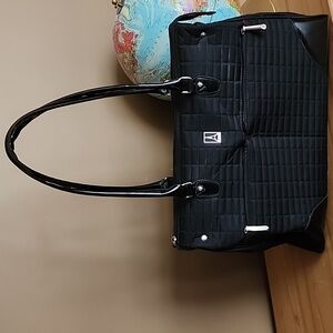 Travelpro Black Quilted Tote Bag with Patent Accents